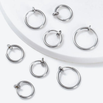 2Pcs Small Hoop Spring Ear Clips Earrings For Women Men Stainless Steel Painless No Piercing Stealth Fake Ear Jewelry 8-16mm