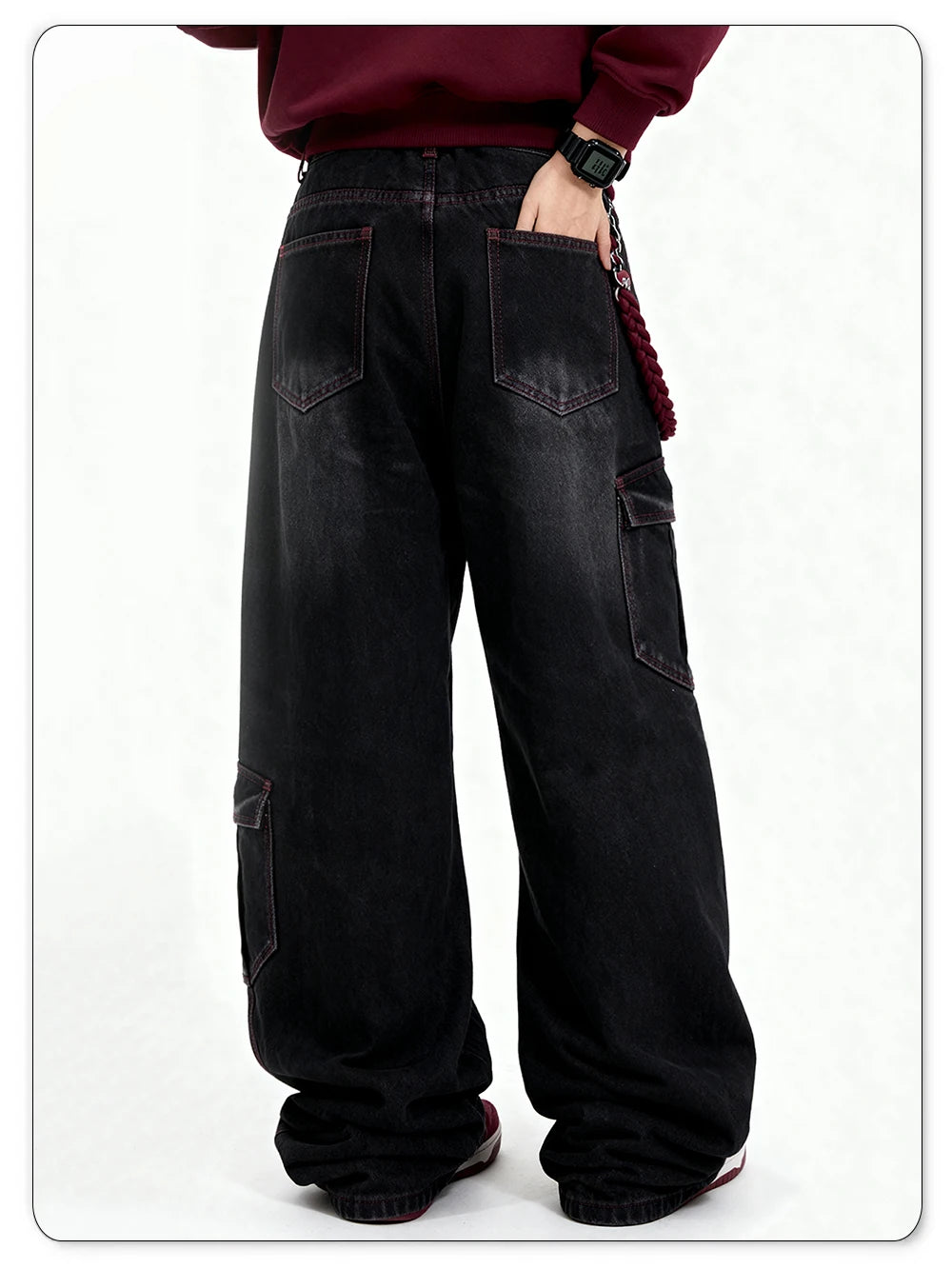 Men's American Street Retro Deconstruction Loose Wide Leg Jeans Unisex Baggy Men's Clothes Multi Pocket Skateboard Pants Jeans
