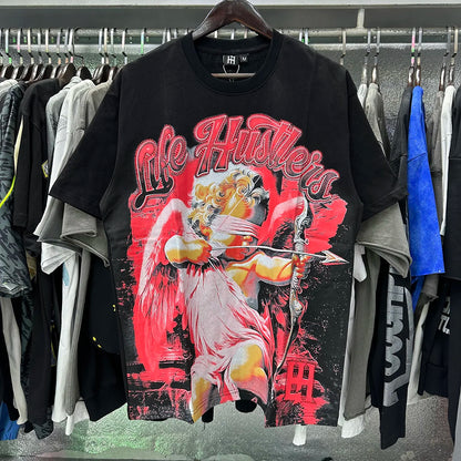 Praying Angel Shinning Diamond Cotton Short Sleeve Tshirts for Men and Women Crew Neck Loose Summer T-shirt Oversized Tees