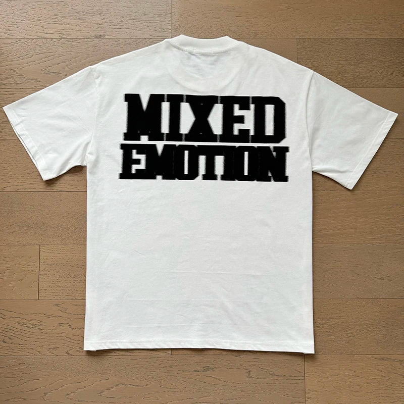 Fashion Brand MIXED EMOTION T-shirts Men Women Couple Streetwear Angel Print Summer Top Tee Round Neck Short Sleeve