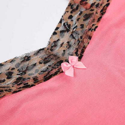 Vintage Leopard Print Stitched Crop Top Women Casual Sleeveless Cute Bow Patchwork Strap Tees y2k Summer Crop Tops Ladies