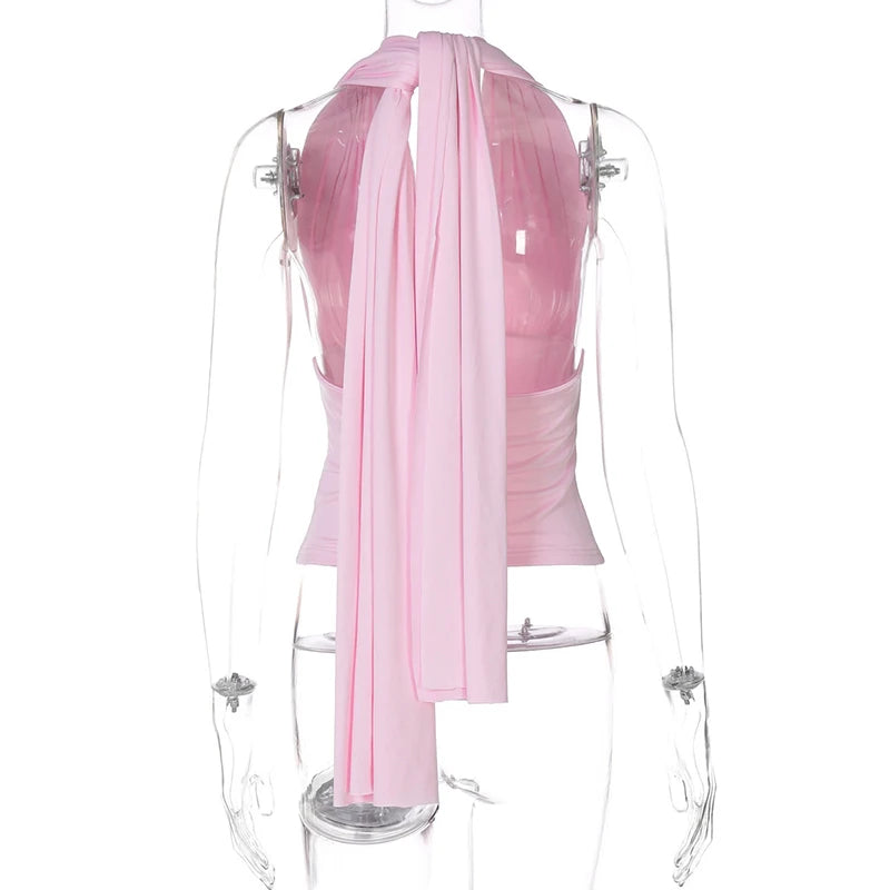 Sexy V neck Tanks Top Women Backless Lace Up Ruched Crop Top Vest Tee Y2K Slim Club Party Top Hot Girl 2026 Summer New Tops