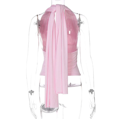 Sexy V neck Tanks Top Women Backless Lace Up Ruched Crop Top Vest Tee Y2K Slim Club Party Top Hot Girl 2026 Summer New Tops