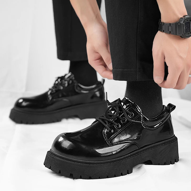 Couple's casual leather shoes Four Season thick sole anti slip comfort men's and women's workwear shoes plus size lace up shoes