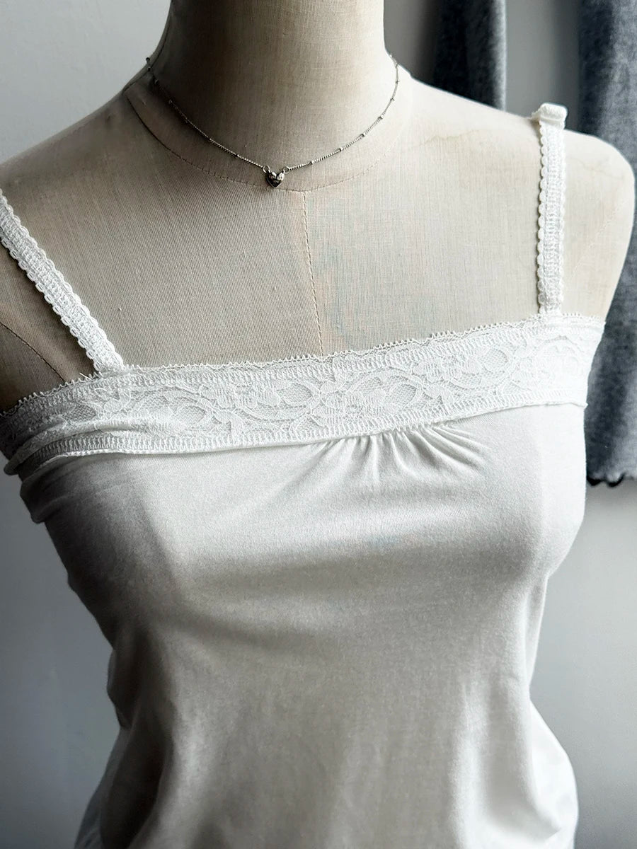 Lace Trim Strapless Tops Women Cotton Soft Slim  White Sexy Sleeveless Camisole Sweet Cute Chic Tank Tops Y2K