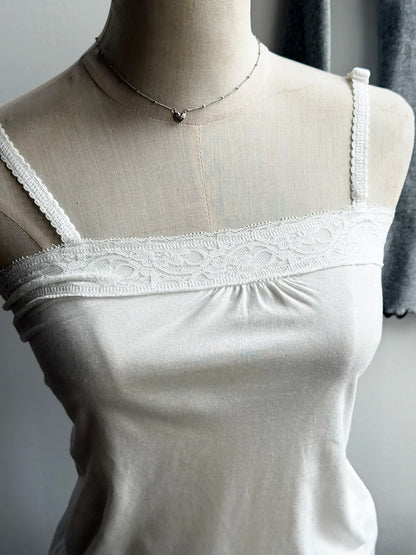 Lace Trim Strapless Tops Women Cotton Soft Slim  White Sexy Sleeveless Camisole Sweet Cute Chic Tank Tops Y2K