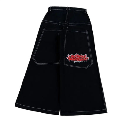 Harajuku Money Print Streetwear Jeans High Waist Wide Trouser Black Pants Streetwear Men Hip Hop Women Embroider Y2k Baggy Jeans