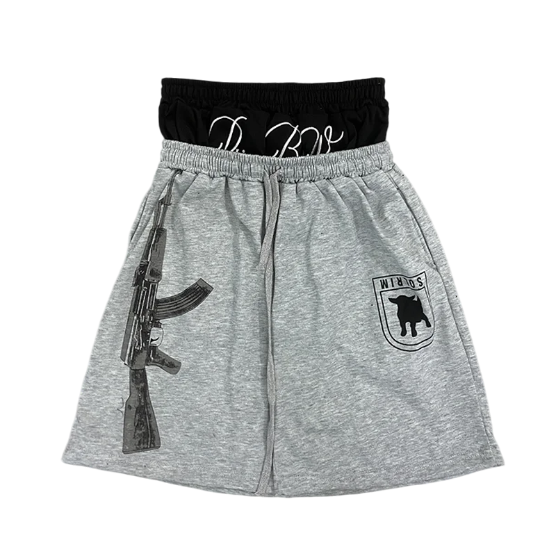 Summer Fashion Trend AK Printed Shorts Fake Two-Piece Double Waistband Casual Versatile Loose Five-Quarter Pants