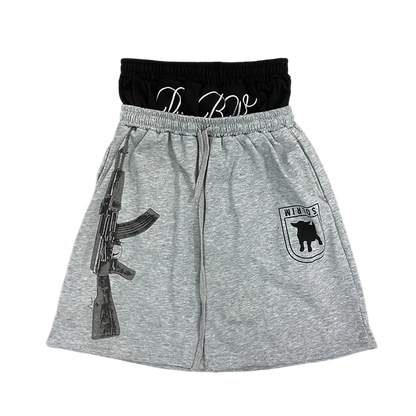 Summer Fashion Trend AK Printed Shorts Fake Two-Piece Double Waistband Casual Versatile Loose Five-Quarter Pants