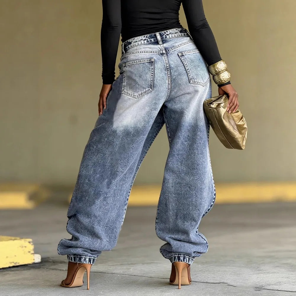 Women Straight Pants Jeans Long Length Tassels Trousers Stretch Mid Waist Washed 2025 Streetwear Denims Vintage Distressed 2026