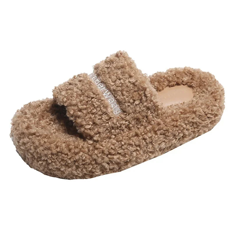 Thick Soled Plush Slippers for Autumn and Winter Versatile and Cute Fashionable and Small Waist Cotton Slippers for Home Use