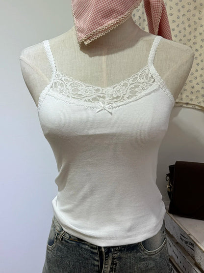 Lace Trim Strapless Tops Women Cotton Soft Slim  White Sexy Sleeveless Camisole Sweet Cute Chic Tank Tops Y2K