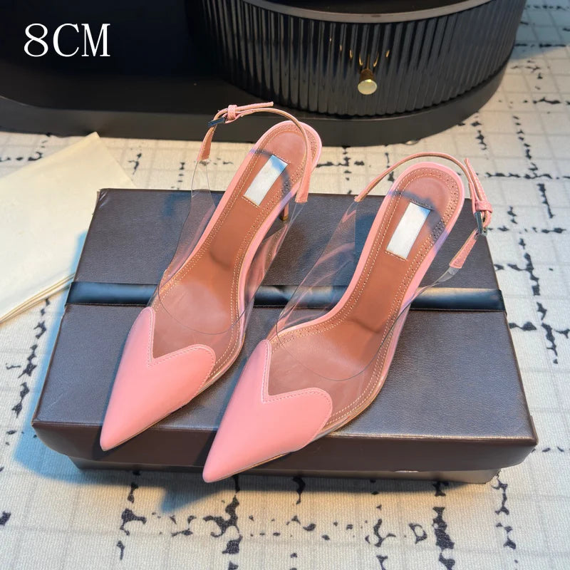 2026 New Design Heart-shaped Pointed Toe Backless Cool Shoes for Women Fashionable Transparent High-Heeled Bao Head Shoe