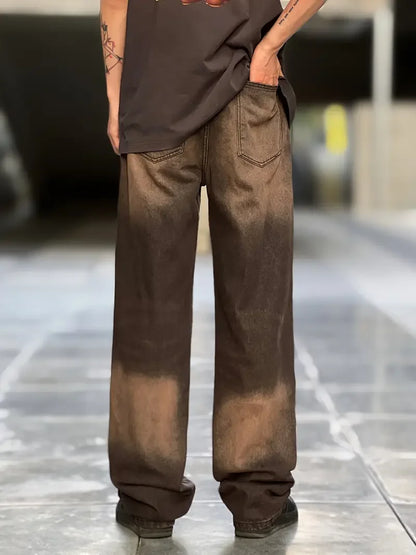 Oversized Distressed Brown Denim Jeans for Men - Y2K Retro Street Style Trousers