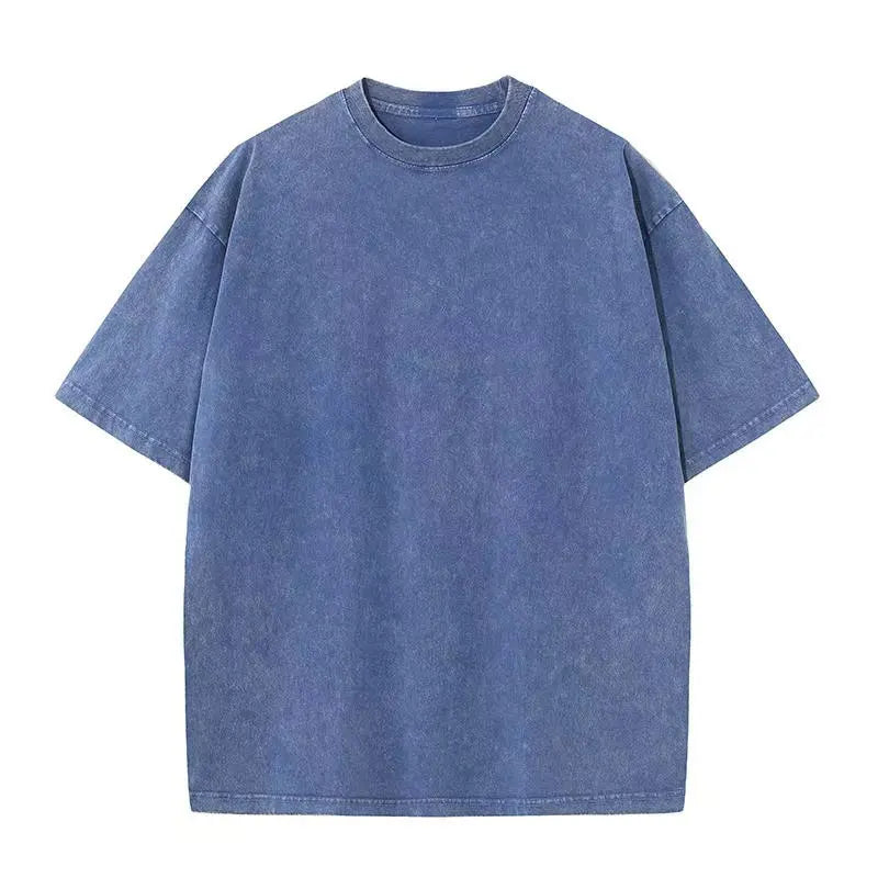 American Style Retro Heavyweight Solid Color Short Sleeved T-shirt Men Women Summer Street Trendy Washed Old Oversized Clothes