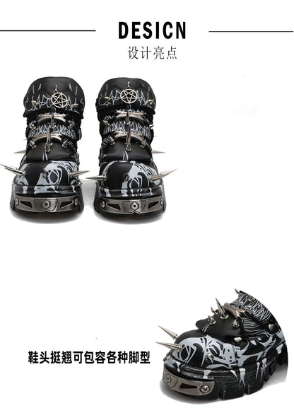 2026 New Original Design Graffiti Platform Men's and Women's Dark Rivets Rock Punk Heightening Muffin Casual Dad Shoes