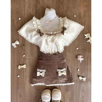 Vintage 3 Piece Skirt Suit Women Kawaii Ruffles Cardigan Outwear Bodycon Vest Blouse + Slim Y2k Skirts Evening Party Lolita Sets