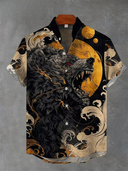 Vintage Men's Shirt 3D Printed Shirt Men's Casual Short Sleeved Top Fashionable Men's Lapel Button Shirt Men T-shirt Polyester