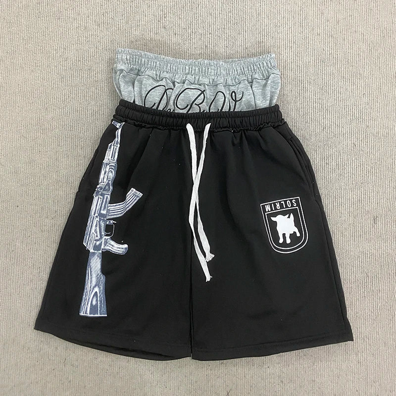 Summer Fashion Trend AK Printed Shorts Fake Two-Piece Double Waistband Casual Versatile Loose Five-Quarter Pants