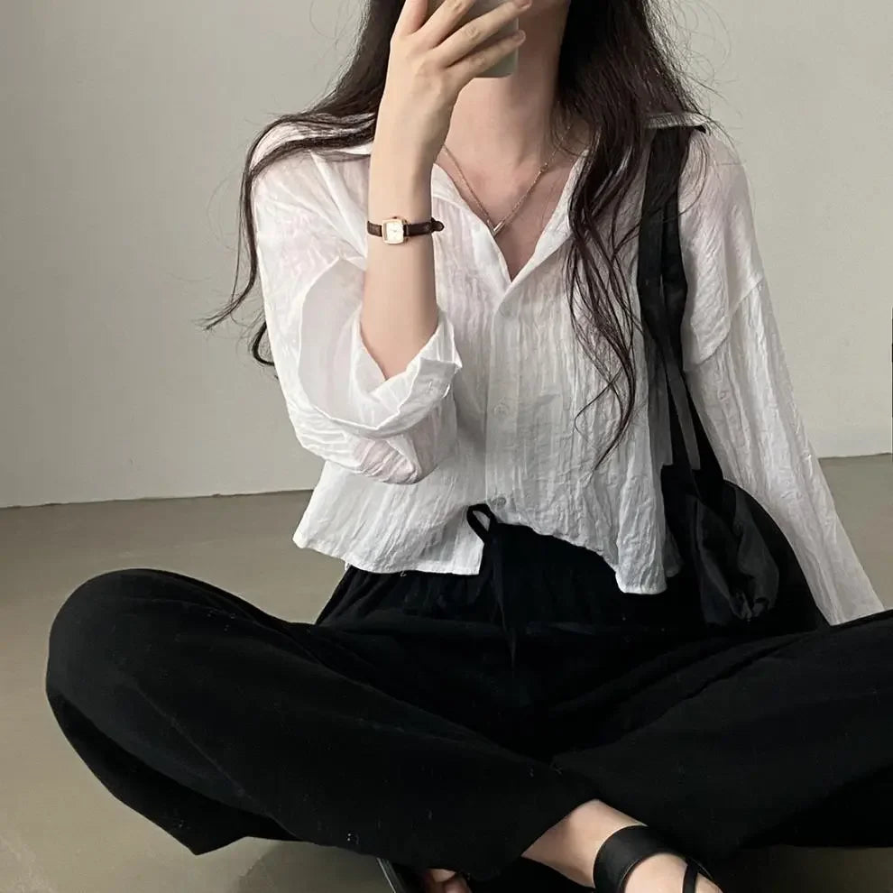 Trendy Shirt Blouse Simple Thin Pure Color Anti-UV Shirt Anti-fade Shirt Top Women Solid Color Sun Protection Shirt Streetwear