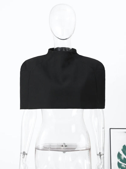 Elegant Cropped Shawl Tops Women's Short Sleeves Stand Collar Coat With Shoulder Pad 2026 New Ladies Spring Summer Solid Outwear