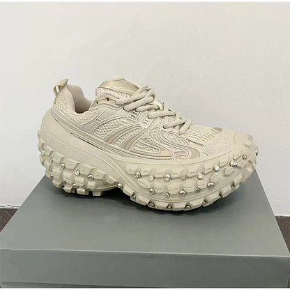 Fashion Brand Men's Or Women's Thick-soled Sports Shoes 2026 Spring New Rivet Design Couple Sports Shoes Breathable Casual Shoes