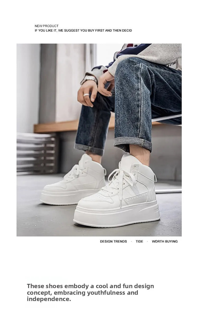 New 2025 Men's Thick Bottom Sneakers Spring Autumn Style Breathable Anti-Slip Heightening Casual Sports Platform Shoes