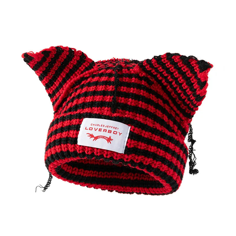 Winter Skullies Hat Unisex Cat Ear Hat Warm Crochet Knitted Hat Costume Beanie Hat Women Christmas Gift Hip-hop Cap Cold Hat