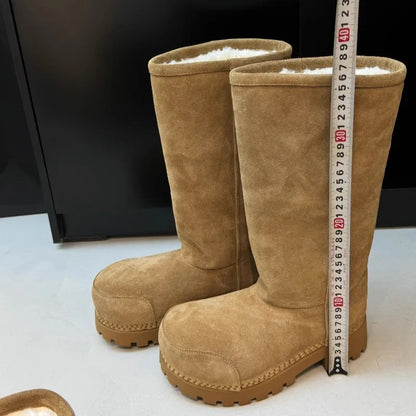 Fashionable Snow Boots Platform Elevating Warm Cotton Shoes Warm Big Head Design Long Boots Ladies All-over Brown Long Boots