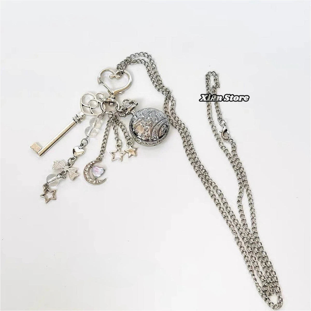 Original Hollow Heart Pocket Watch Chain keychain Design Steampunk Clock Vintage Necklace Pendant Jewelry Watch Men Women Gift