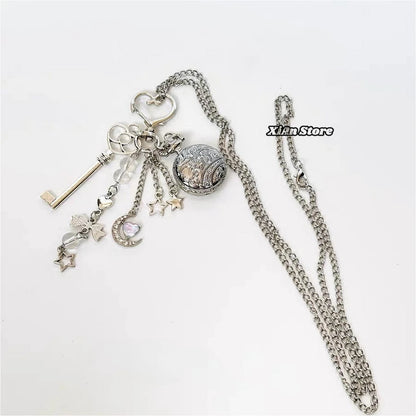 Original Hollow Heart Pocket Watch Chain keychain Design Steampunk Clock Vintage Necklace Pendant Jewelry Watch Men Women Gift
