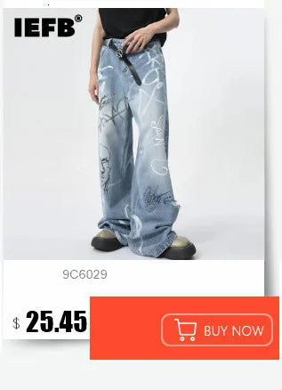 IEFB Summer Men's Denim Pants Old Blue Washed Male Jeans Straight Casual Menwear Loose Wide Leg Trousers New Fashion 9C354