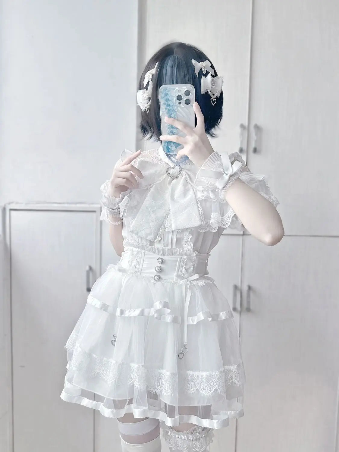 Japanese Kawaii Lolita Lace Patchwork Blouses Summer Women Harajuku Single Breasted Sweet Shirts Cute Girly JK Bow Tops Blusas
