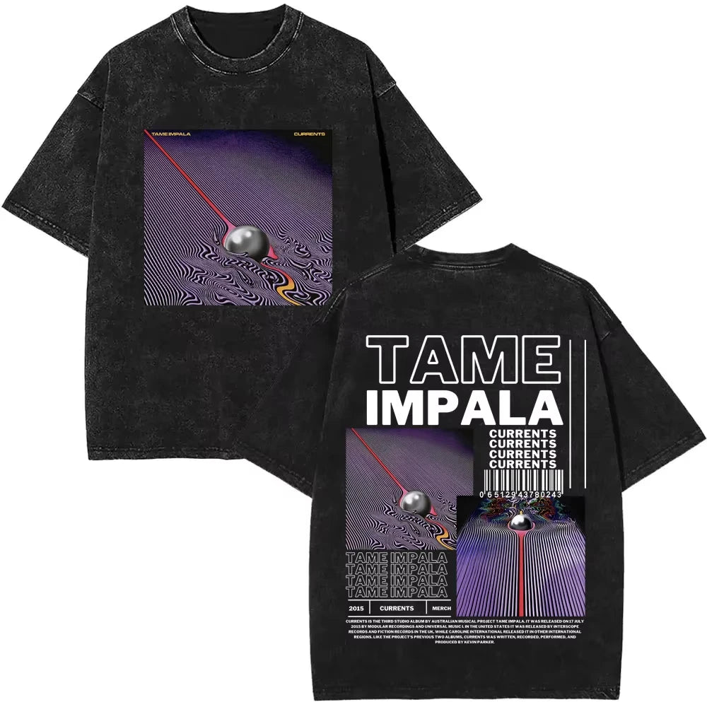 2025 Washed Vintage Tame Impala Graphic Print T-shirts Men's Clothing Pop Rock Band T-shirt Men Women Fashion Retro T Shirt
