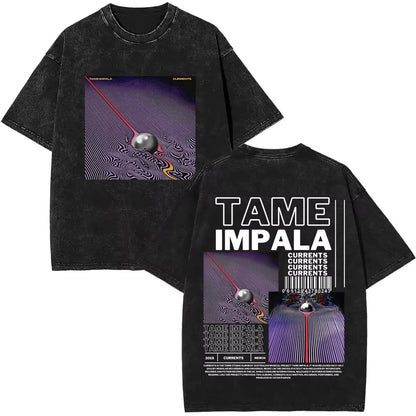 2025 Washed Vintage Tame Impala Graphic Print T-shirts Men's Clothing Pop Rock Band T-shirt Men Women Fashion Retro T Shirt