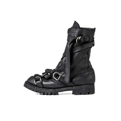 Yamamoto Style Dark Retro Vintage Motorcycle Boots Men's Real Leather Strap Boots Short Tube Belt Buckle Wasteland Fashion Shoes