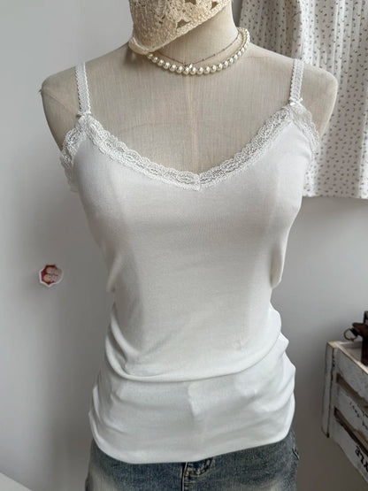 Lace Trim Strapless Tops Women Cotton Soft Slim  White Sexy Sleeveless Camisole Sweet Cute Chic Tank Tops Y2K