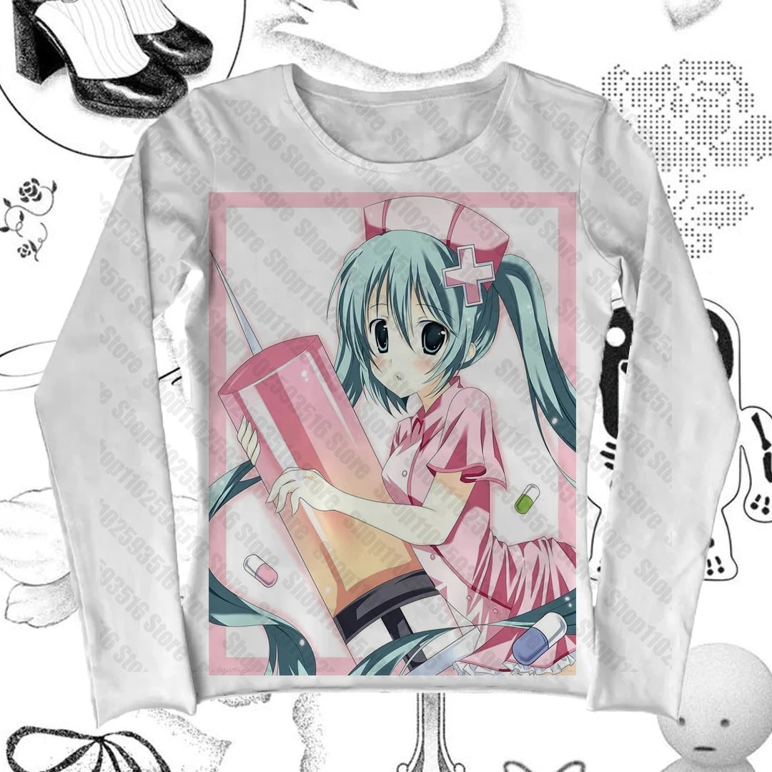 Women Clothes Long Sleeve Women's T-shirts Kpop Star Girl Y2k Kitty Trashy Y2k 2000s Tops Kawaii Clothing Female Harajuku Goth
