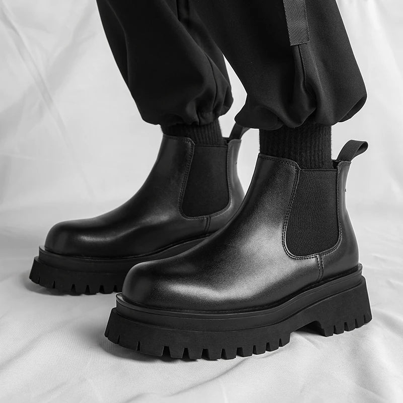 Men's Versatile Casual British Style Heightening Chelsea Boots, Paired with Trendy and Simple Ankle Boots for Outerwear.