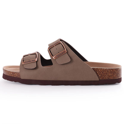 Comwarm Fashion Men Leather Sandals Summer Cork Footbed Slide Sandals Beach Sandals Unisex Brand Sandals with Adjustable Buckle