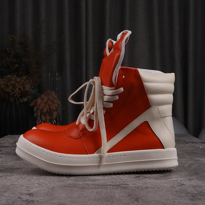 Fashion Men's Casual Shoes Inverted Triangle Design Leather Shoes for Women Black Solid Women's Sneakers Lace-up Men's Shoes