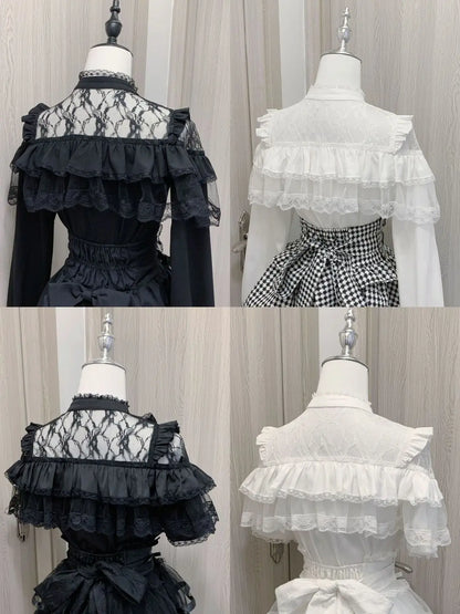 Japanese Kawaii Lolita Lace Patchwork Blouses Summer Women Harajuku Single Breasted Sweet Shirts Cute Girly JK Bow Tops Blusas