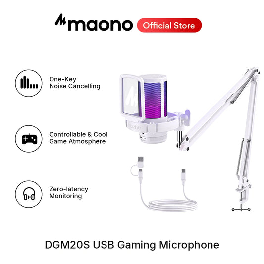 maono Gamerwave DGM20S USB Microphone Gaming Mic Condenser Mic RGB Mic Noise Canceling Mic with Mic Gain RGB Light One key mute