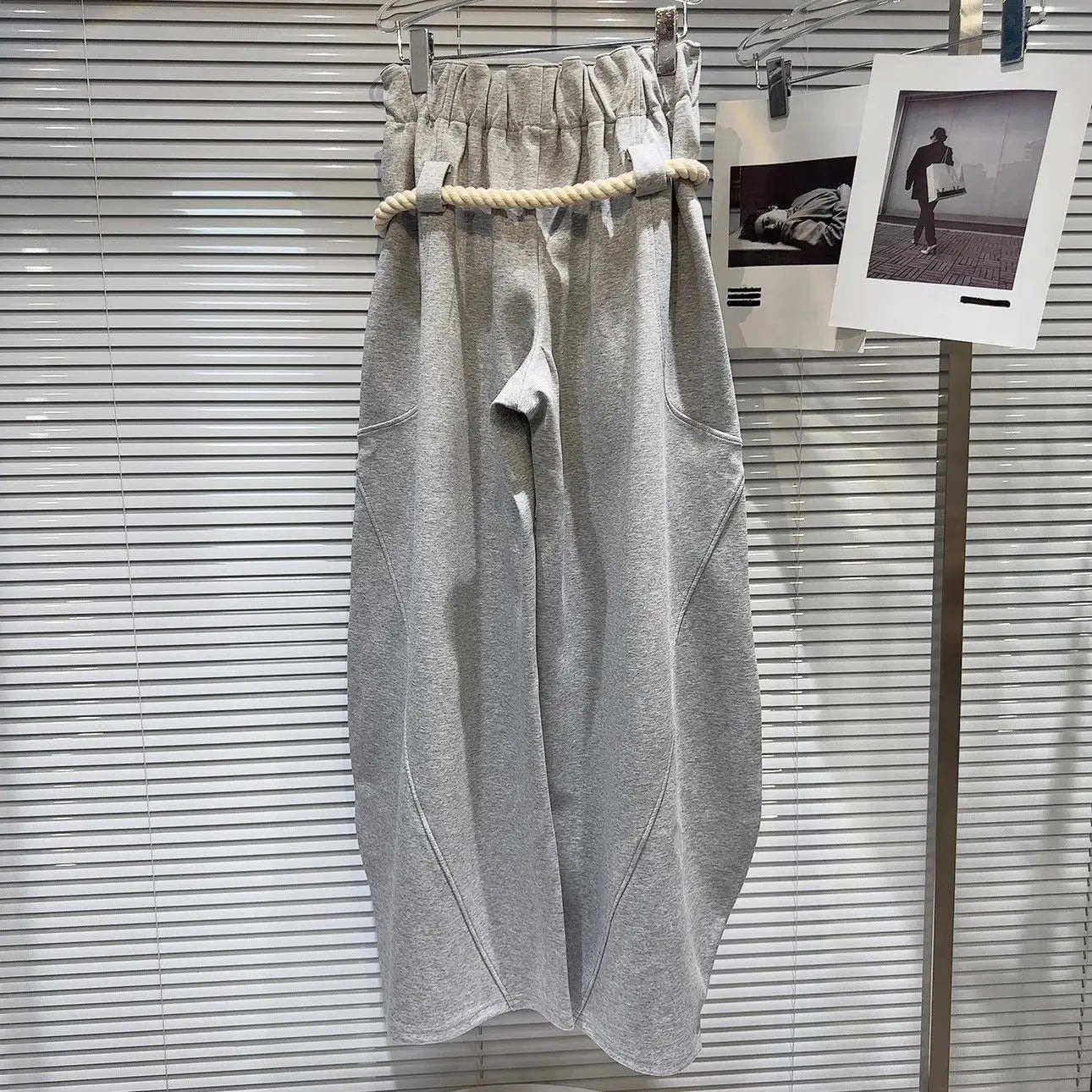 2025 New Women Personalized Woven Hemp Rope Belt Loose Wide-leg Casual Pants Bloomers