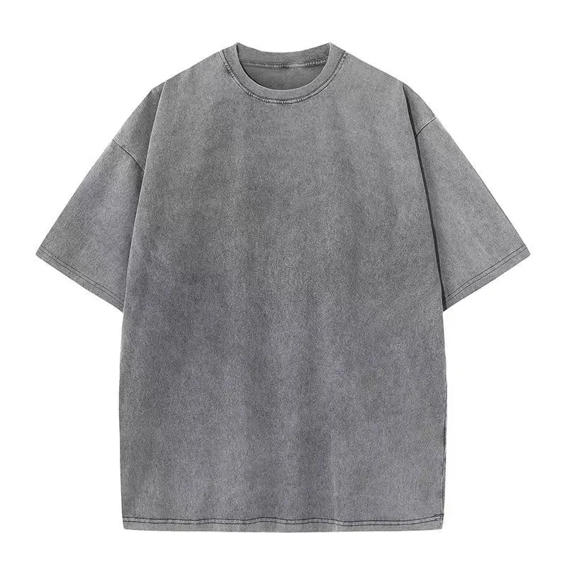 American Style Retro Heavyweight Solid Color Short Sleeved T-shirt Men Women Summer Street Trendy Washed Old Oversized Clothes