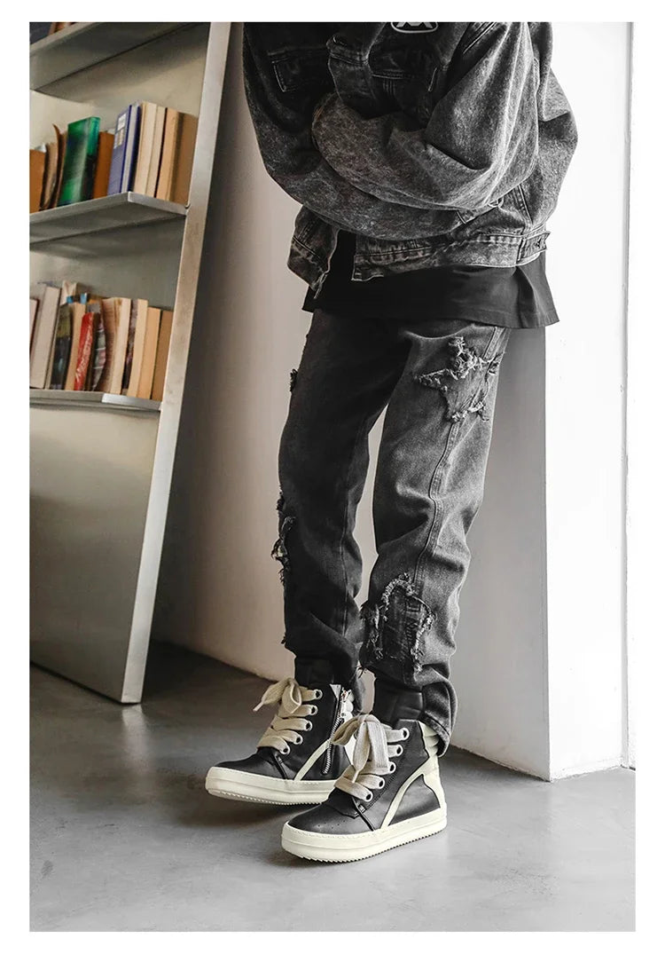 High-top Sports Shoes Lace-up Leather Ankle Boots Male Skateboard Shoes Basketball Sneakers 39-44 Men Casual Luxury Sneakers