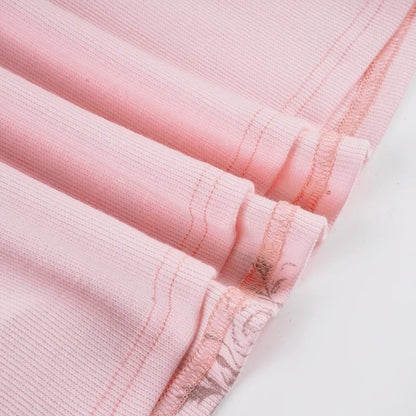 Pink Floral Print Women Fairy Y2K T-shirt Coquette V Neck Long Sleeve Tees Autumn Spring Casual Pullovers Tops Vintage Clothes