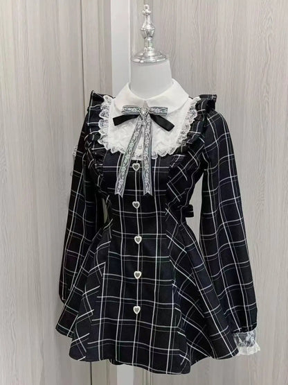 Japanese Style Lolita Sweet Dress Set 2026 New Vintage Plaid Cute Bow Short Sleeved Tops Jk Casual Y2k Shorts Girls Kawaii Set