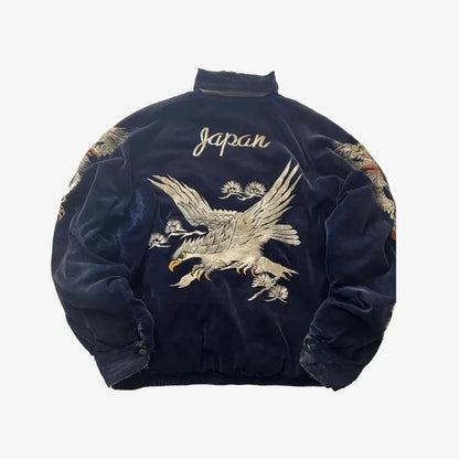 Y2K Vintage Harajuku Embroidery Sukajan Jacket Women Men Retro Dragon Eagle Bomber Coat Streetwear Oversized Souvenir Jackets