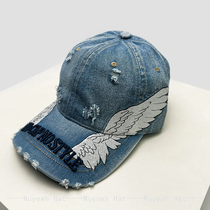 Korean Embroidered Letters Dual-bladed Angel Wings Baseball Hats New Men Women Sunshade Retro Versatile Fashion Peaked Caps ins